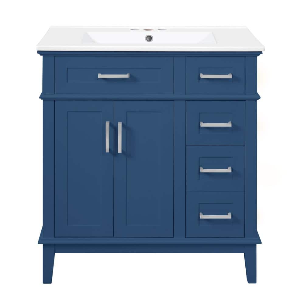 30 in. Freestanding Blue Bath Vanity with White Ceramic Top Unassembled price history on PriceWatchPro