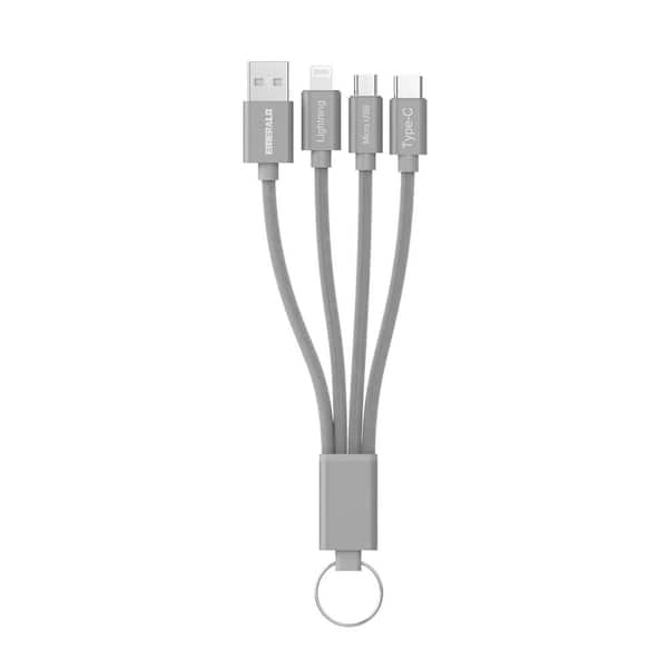 Braided 3-in-1 USB Keychain Charger-Lightning, USB-C, Micro USB