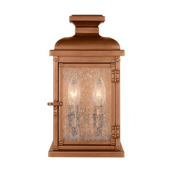 Pediment 6.75 in. W x 12.5 in. H Natural Copper Outdoor Hardwired Small Wall Lantern Sconce with No Bulbs Included