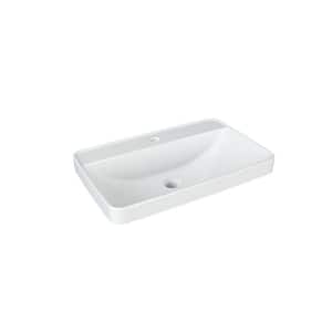 24 in. x 15 in. Ceramic Rectangular Vessel Bathroom Sink in White