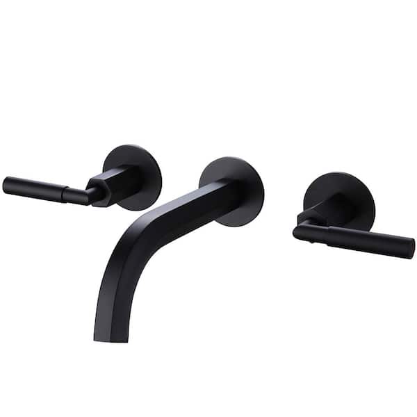 Dimakai 8 in. Widespread Double Handles Wall-Mounted Bathroom Faucet in Matte Black