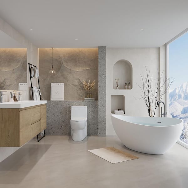 60 in. W Double Sink Floating Bath Vanity in Natural Oak with White Solid Surface Sink Top