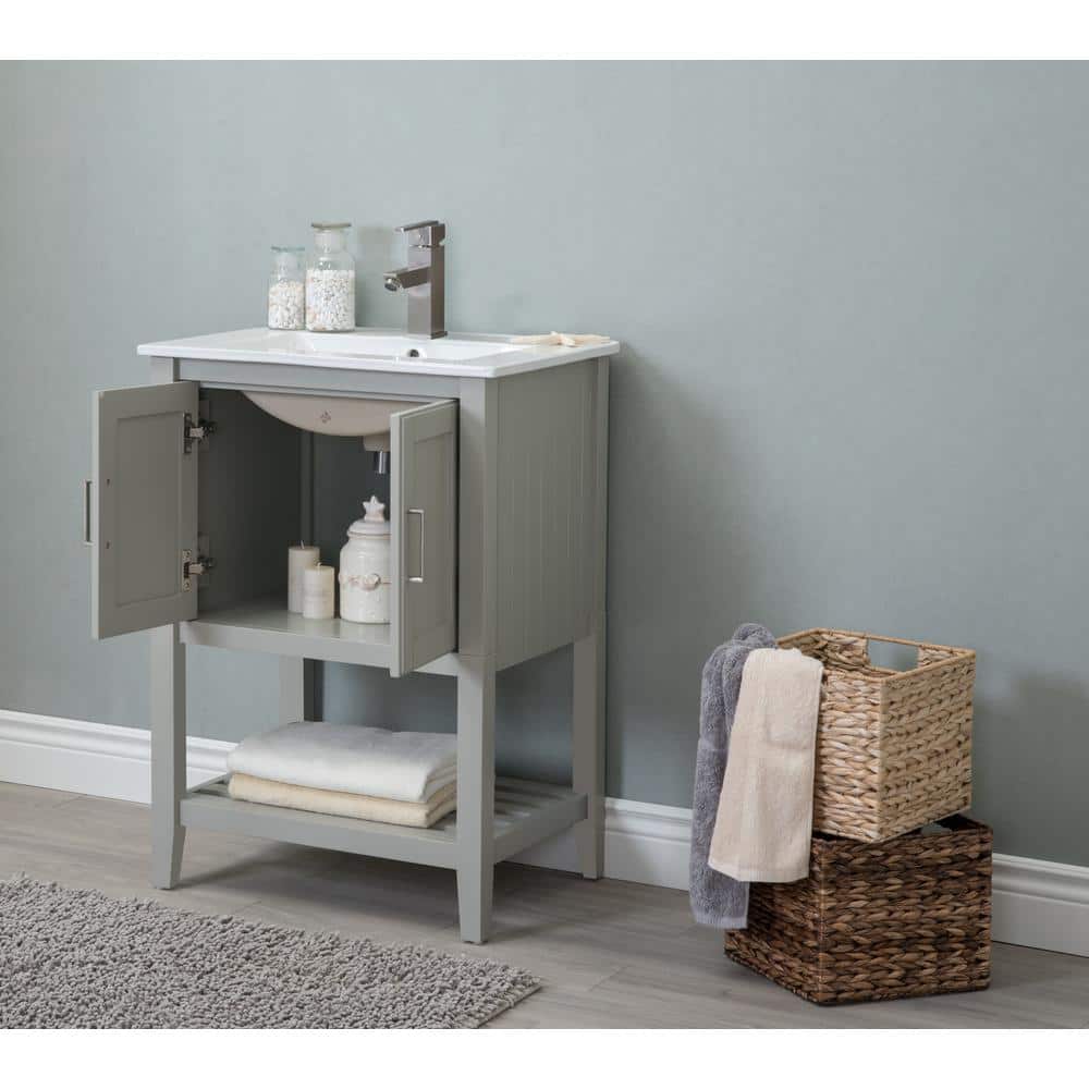 Legion 24" White Gray Solid Poplar Bathroom Vanity with Ceramic Sink