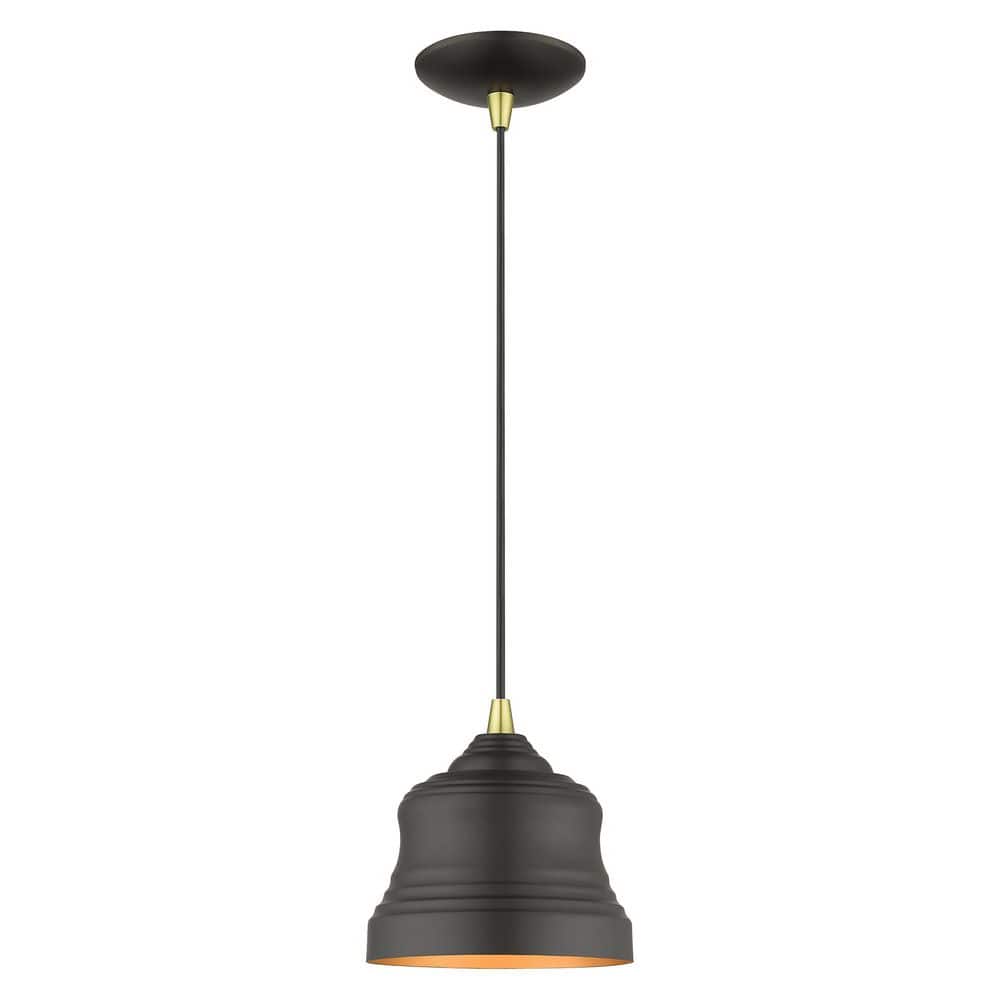 Downing 60-Watt 1 Light Bronze Bell Mini Pendant Light with Steel Shade , No Bulbs Included price history on PriceWatchPro