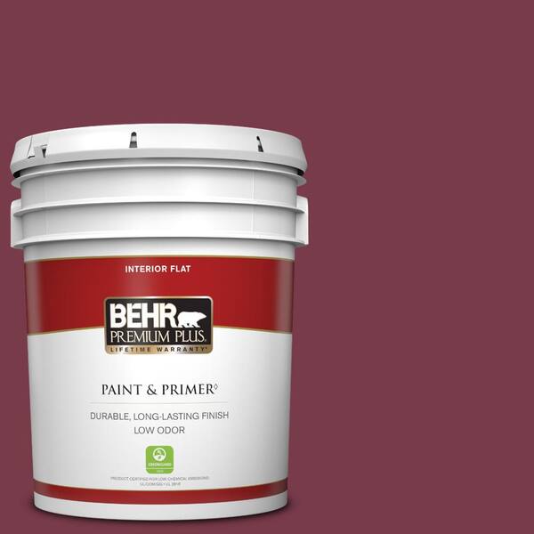 BEHR PREMIUM PLUS 5 gal. #BIC-51 July Ruby Flat Low Odor Interior Paint & Primer