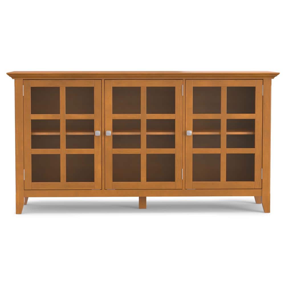 Light Golden Brown Pine and Plywood Storage Cabinet with Glass Doors