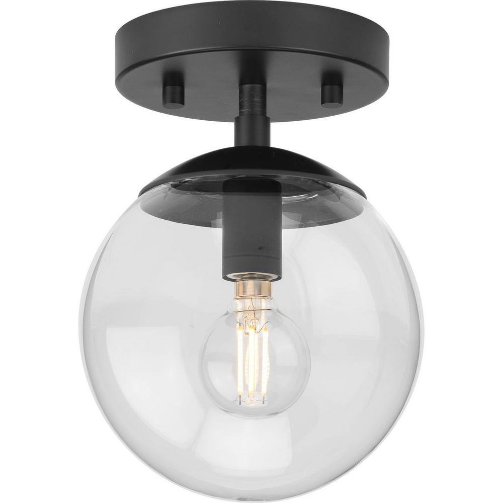 Matte Black Glass Globe Semi-Flush Mount Light