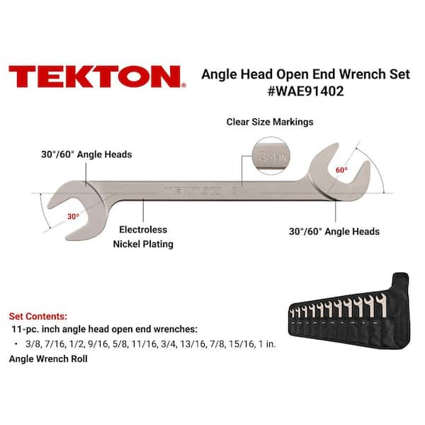 3/8-1 in. SAE Angle Head Open End Wrench Set with Pouch (11-Piece)