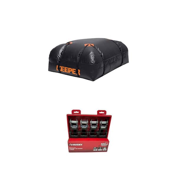 12 ft. x 1 in. Ratchet Tie-Down Straps with S-Hook and Waterproof Roof Top Cargo Bag Combo (4-Pack)