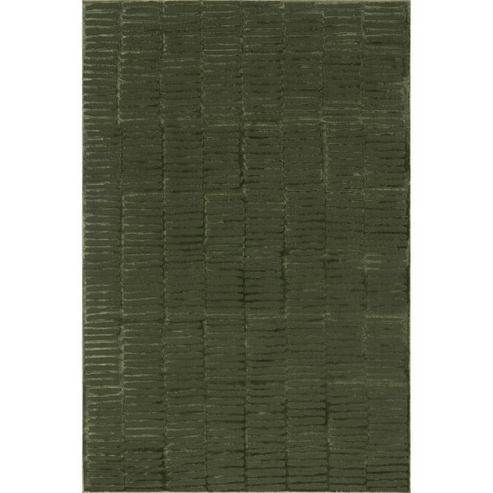 Kailani Green Geometric Machine Washable Synthetic Area Rug, 9' x 12'