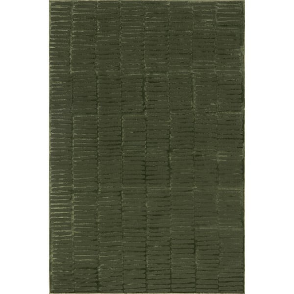 Kailani Geometric Machine Washable Green 9 ft. x 12 ft. Modern Area Rug