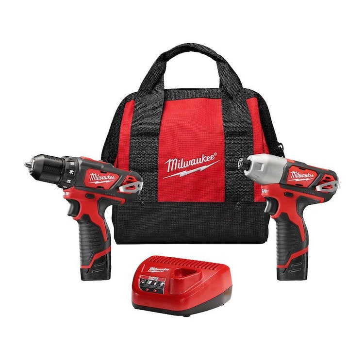 Milwaukee M12 12V Lithium-Ion Cordless Drill Driver/Impact Driver Combo Kit with Two 1.5Ah Batteries, Charger and Bag (2-Tool)