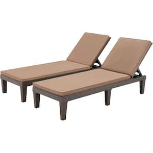 Plastic Patio Chaise Lounge Chair, 5-Position Adjustable Outdoor Recliner Chair with Cushion (Set of 2)