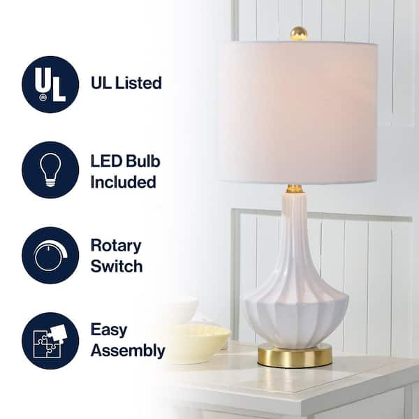 JONATHAN Y Parker 21.5 in. H Brass/White Ceramic Mini Table Lamp