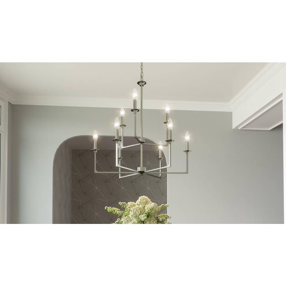 Prescott Brushed Nickel 9-Light Chandelier with Candle Sleeves