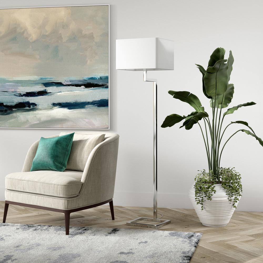 Xavier Smart Voice-Controlled Floor Lamp in Polished Nickel with White Linen Shade