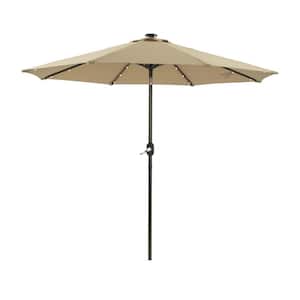 9 ft. Market Octangle Solar LED Lights Patio Umbrella with Tilt and Crank in Sand