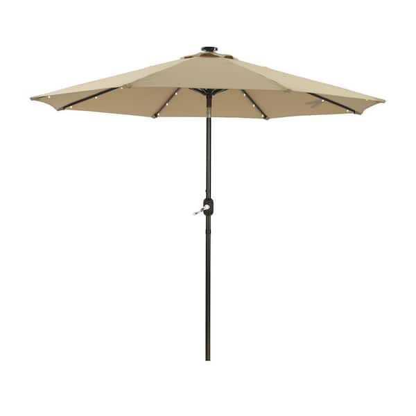 Tidoin 9 ft. Aluminum Market Umbrella Solar Tilt Patio Umbrella in Beige with 32 LED Lights
