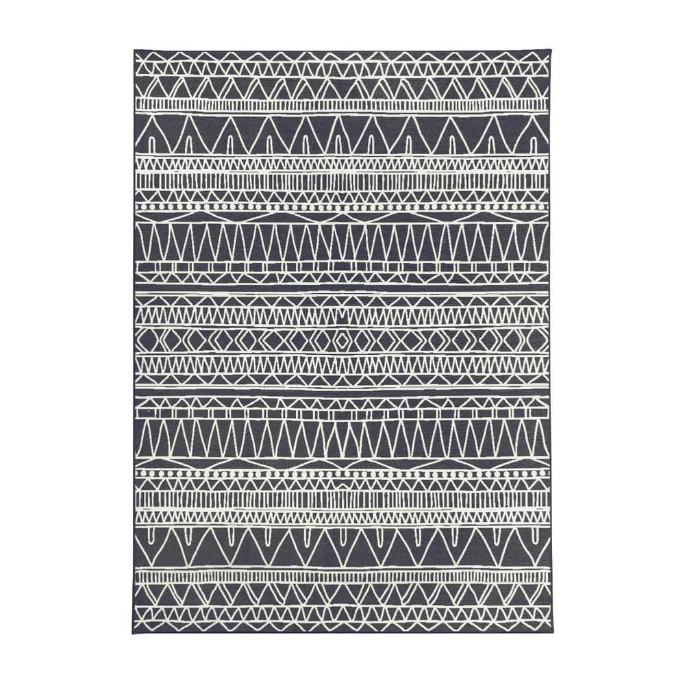 My Magic Carpet Chelsea Tribal Aztec Dark Grey Washable Rug 2.5'x7