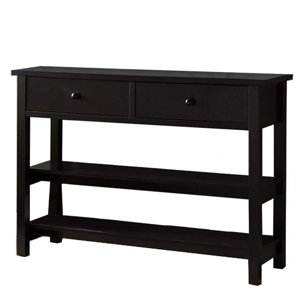 Benjara 48 in. Black Standard Rectangle Wood Console Table with 2Open