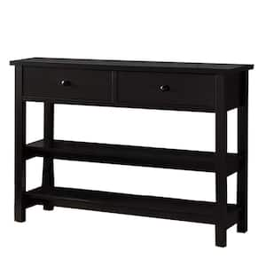 48 in. Black Standard Rectangle Wood Console Table with 2-Open Shelves