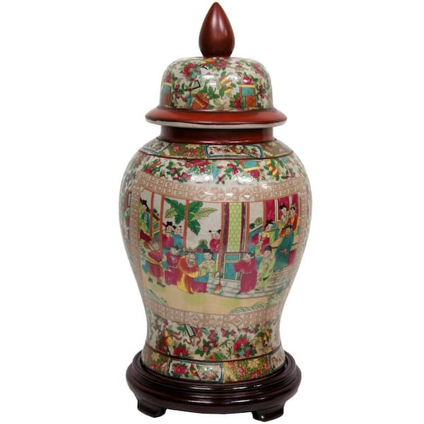 Oriental Furniture 18 in. Porcelain Decorative Vase in Red