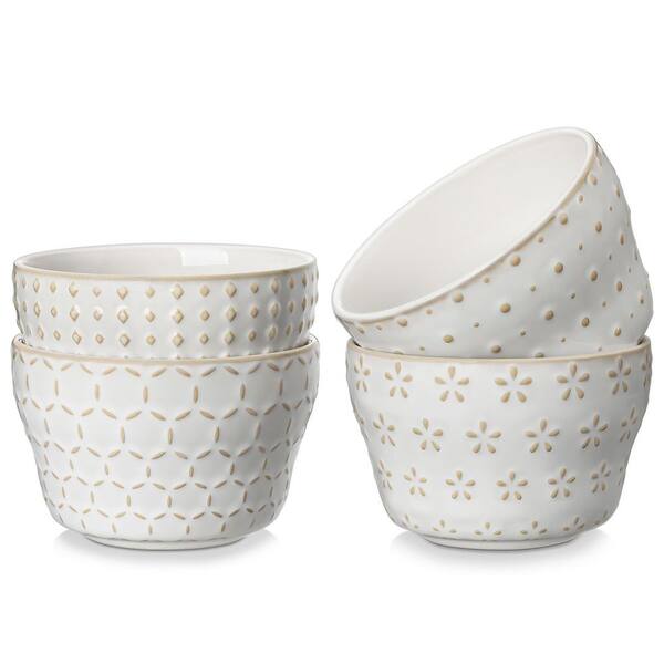 8 Oz Ceramic Dessert Bowls Set of 4, 4-Inch Arctic White Bowls for Ice Cream, Sauces and Soup