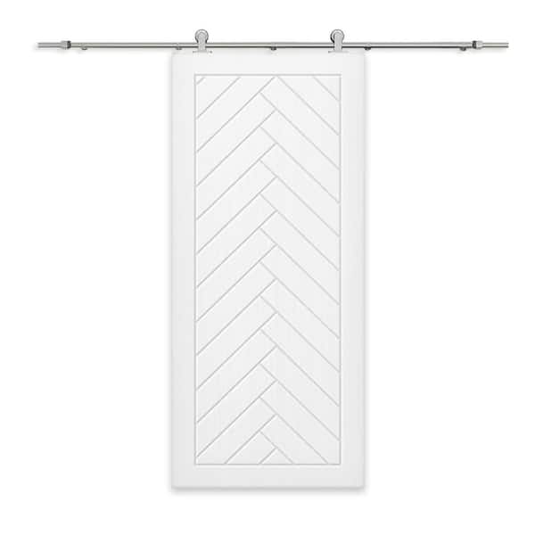 CALHOME 30 in. x 80 in. White Painted Composite MDF Paneled Interior Sliding Barn Door with Hardware Kit