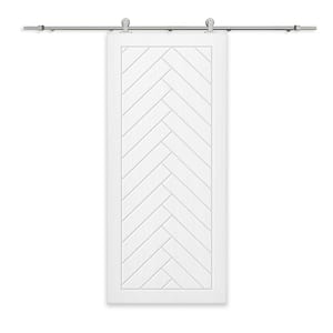 36 in. x 84 in. White Stained Composite MDF Paneled Interior Sliding Barn Door with Hardware Kit