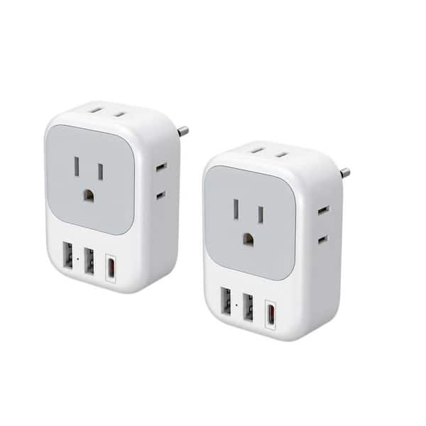 2-Pack European Travel Plug Adapter, US to Europe Plug Adapter with 4 AC Outlets and 3 USB Charging Ports