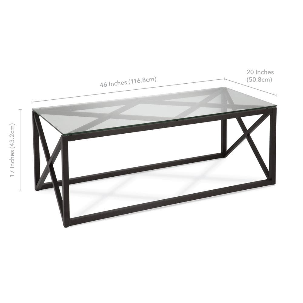 Evelyn Mid-Century Blackened Bronze 46" Glass Coffee Table