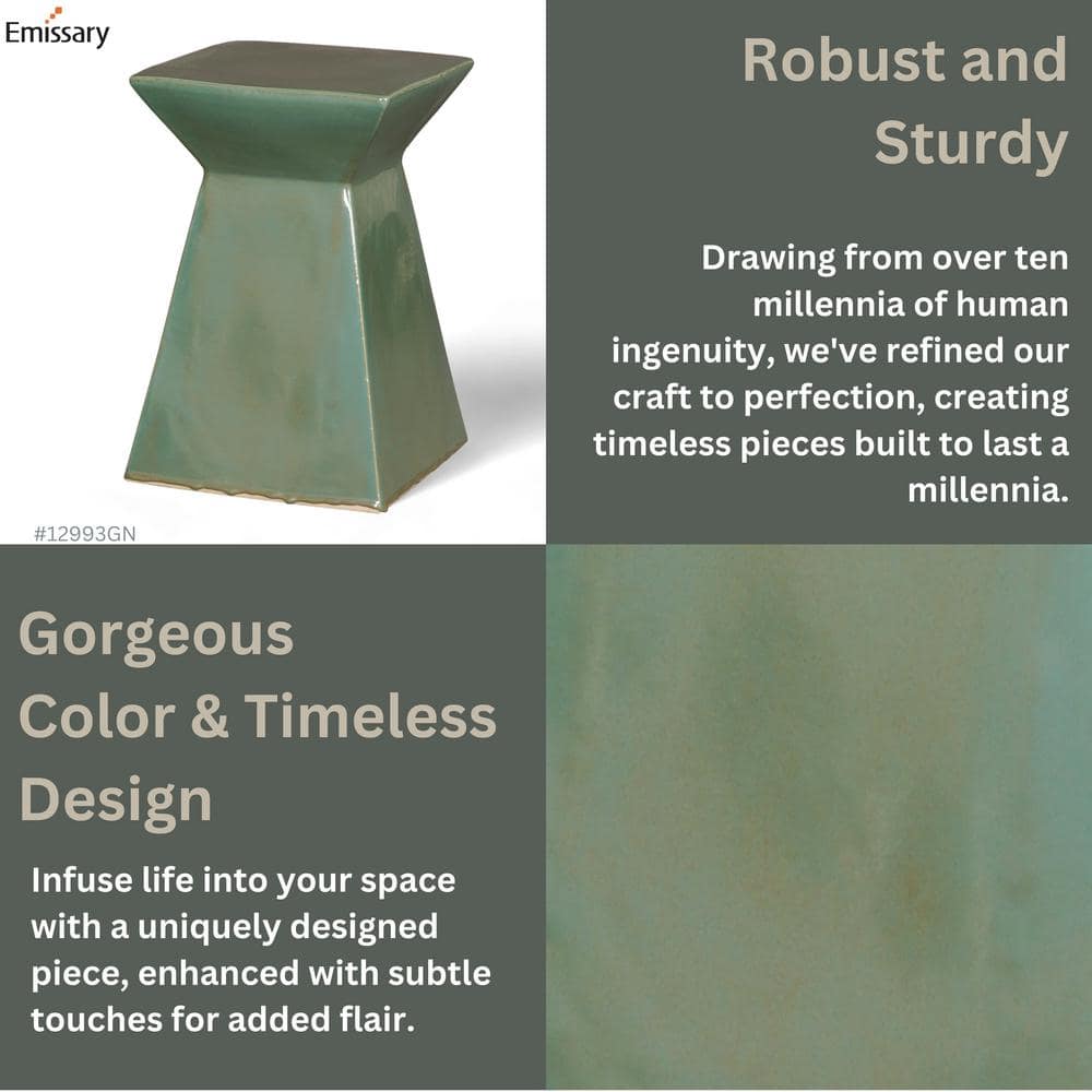 Luminous Green Ceramic Garden Stool 12"x18"