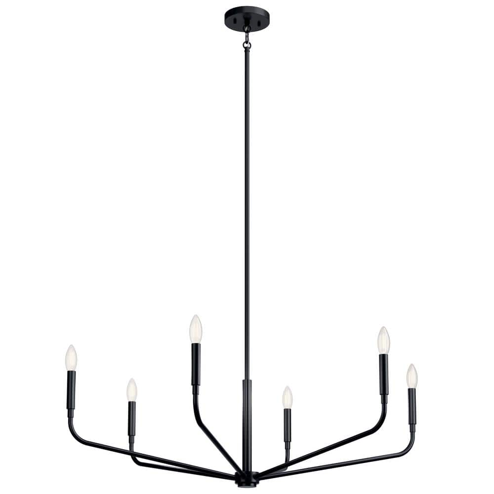 Kichler Madden 38 In. 6-light Black Modern Candle Chandelier For Dining 