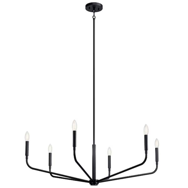 KICHLER Madden 38 in. 6-Light Black Modern Candle Chandelier for Dining Room