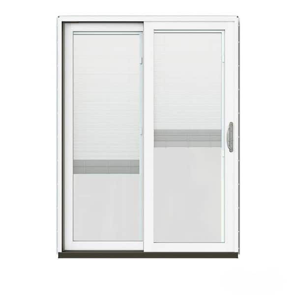 JELD-WEN 60 in. x 80 in. W-2500 Contemporary Brown Clad Wood Left-Hand Full Lite Sliding Patio Door w/White Paint Interior