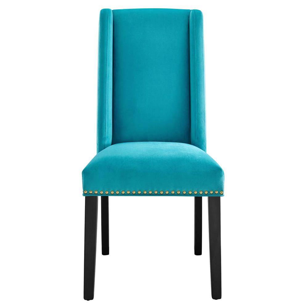 Elegant Blue Velvet Upholstered Side Chair with Nailhead Trim