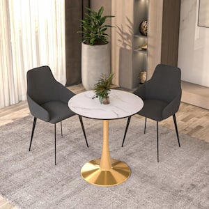 Round Dining Table 27 in. MDF Wood Tabletop with Gold Steel Pedestal Seats 4 Bristol Series in White