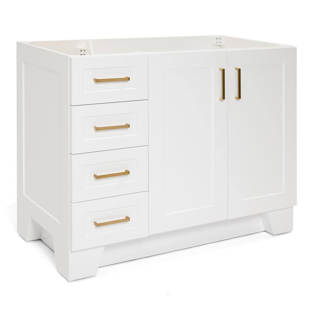 White Wood Freestanding Bathroom Vanity with Brass Hardware, 42 inches