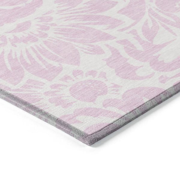 Pink and Ivory 2 ft. x 3 ft. Woven Floral Rectangle Indoor/Outdoor Area Rug