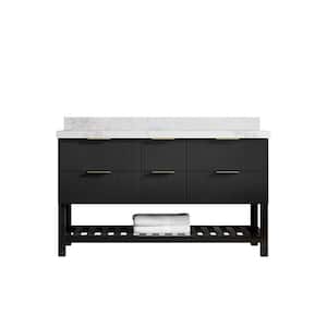 Catalina 60 in. W x 22 in. D x 36 in. H Double Sink Bath Vanity in Black with 2" Calacatta Nuvo Top