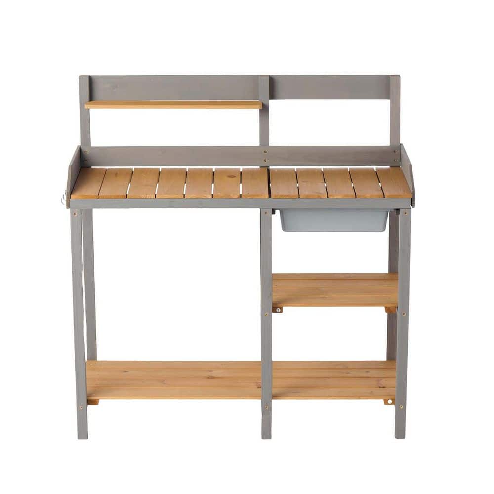 42 in. W x 43.5 in. H Outdoor Potting Bench Table Wood Workstation Table, S