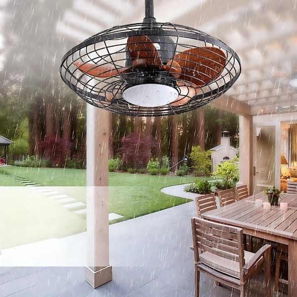 20 in. Outdoor Black 5 ABS Blades Downrod Standard Ceiling Fan with LED Light and Remote Included for Outside Patios