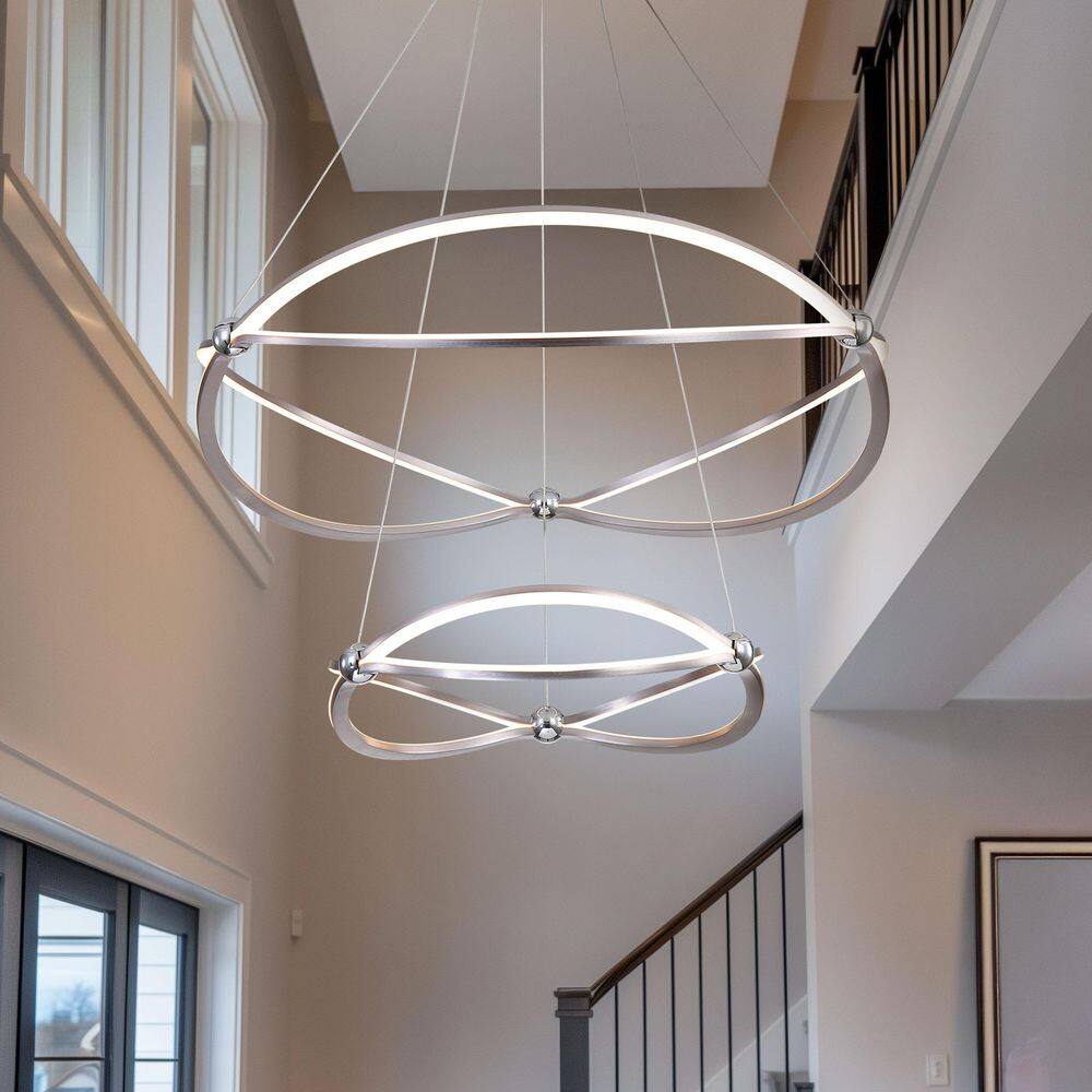 Spirale 1-Light Dimmable Integrated LED Satin Nickel Tiered Chandelier for Dining Room price history on PriceWatchPro