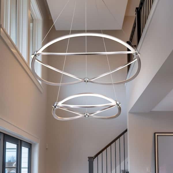 Spirale 1-Light Dimmable Integrated LED Satin Nickel Tiered Chandelier for Dining Room