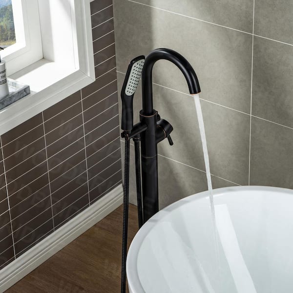 Venice Single-Handle Freestanding Floor Mount Tub Filler Faucet with Hand Shower in Oil Rubbed Bronze