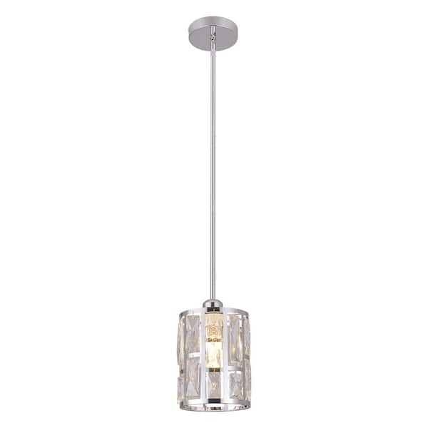 OUKANING 60-Watt 1-Light Silver Modern Crystal Pendant Light with Adjustable Height and Clear Glass Shade, No Bulbs Included