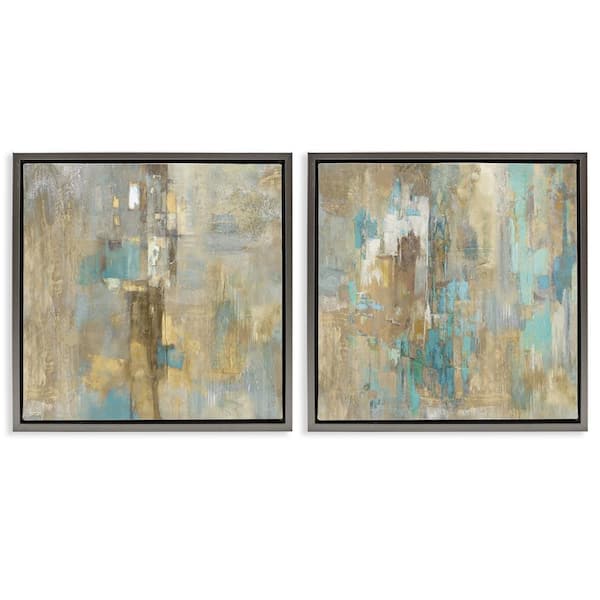 Stupell Industries Blue and Rustic Gold Composition by Justin Turner 2-Pieces Gray Floater Frame Nature Graphic Art Print 18 in. x 18 in.