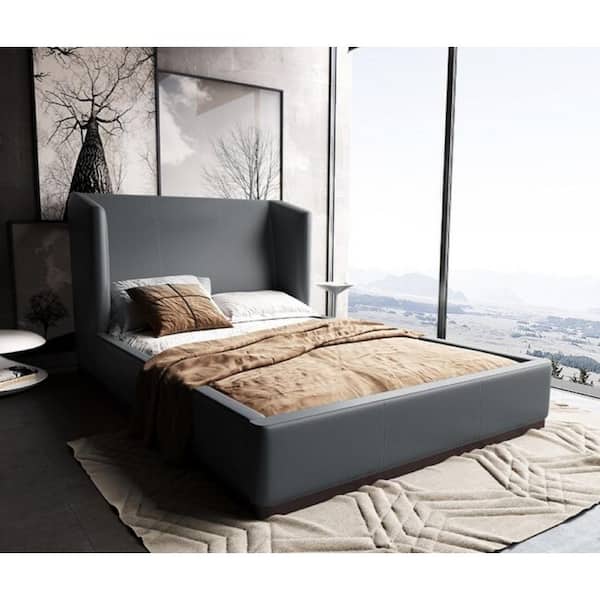 Manhattan Comfort Lenyx Gray Wood Frame Queen Platform Bed