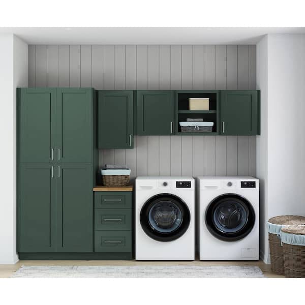 MILL'S PRIDE Richmond Aspen Green Plywood Shaker Stock Ready Assemble Kitchen-Laundry Wall Cabinet Kit 24 in. W. x 84 in. x 120 in.