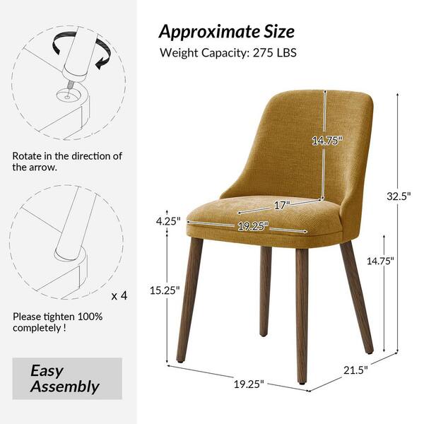 JAYDEN CREATION Dyron Mustard 19.25 in. Modern Upholstered Dining